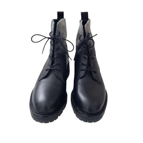 KELSI DAGGER BROOKLYN Black & Gray Checkered Leather Ankle Combat Boots Sz 7.5 - Picture 2 of 10